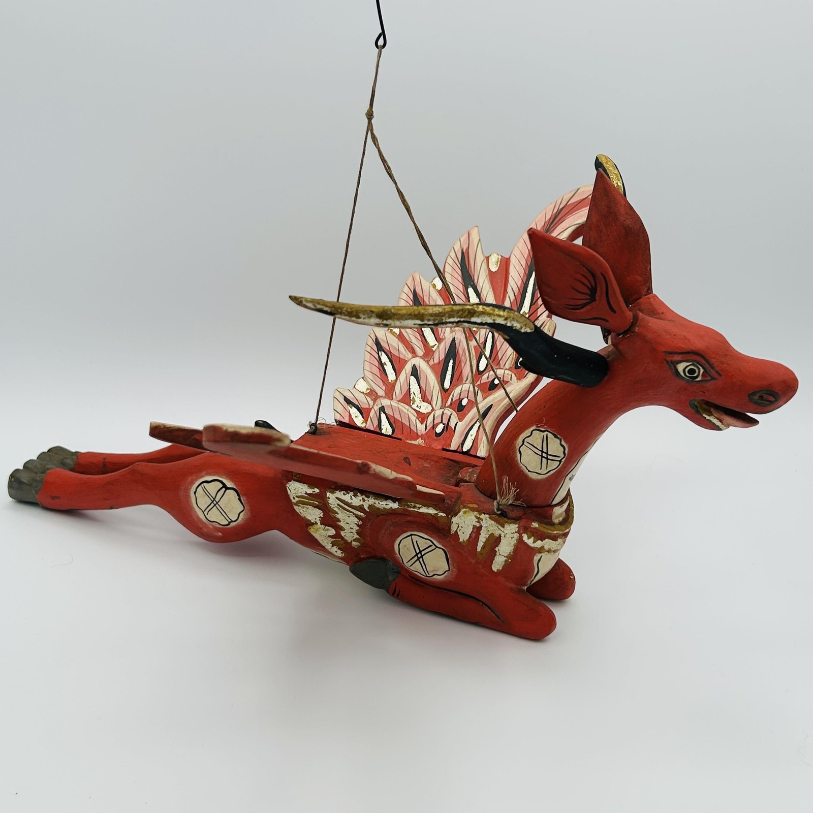 Vintage Folk Art Red Winged Deer Alebrije Hand Painted Wood Sculpture 22 Inch
