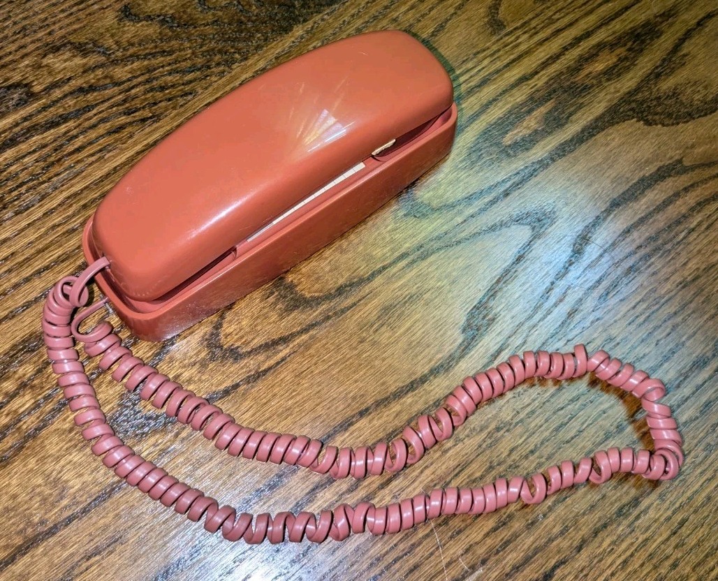 Vintage 80s AT&T Trimline Phone Mauve Red Burnt Orange Corded Landline Telephone