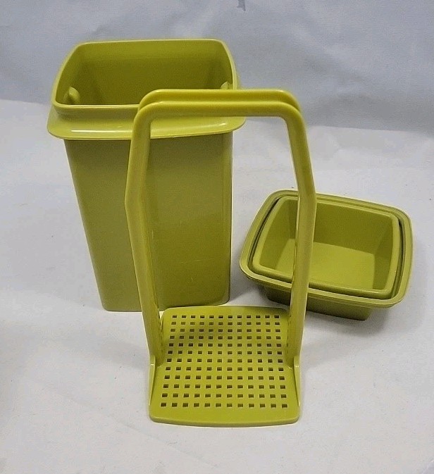 Tupperware Pickle Keeper Avocado Green 1330-8 Complete Set Vintage Pick-a-Deli
