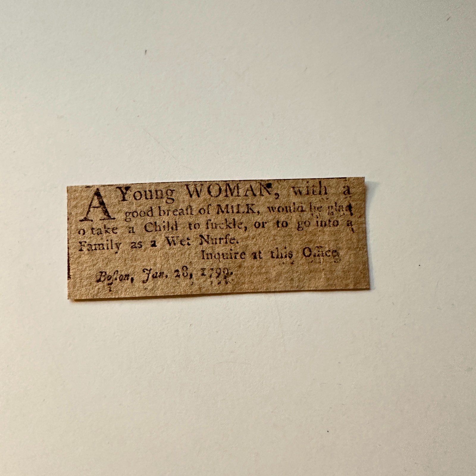 Young Woman With A Good Breath Of Milk Jan 1799 Boston 1799 Clipping 5AK9-S8