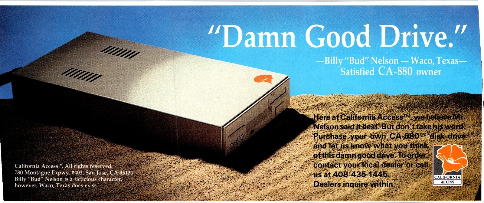 California Access Damn Good Drive CA 880 Disk San Jose CA 1988 Amiga Ad TAK5-2