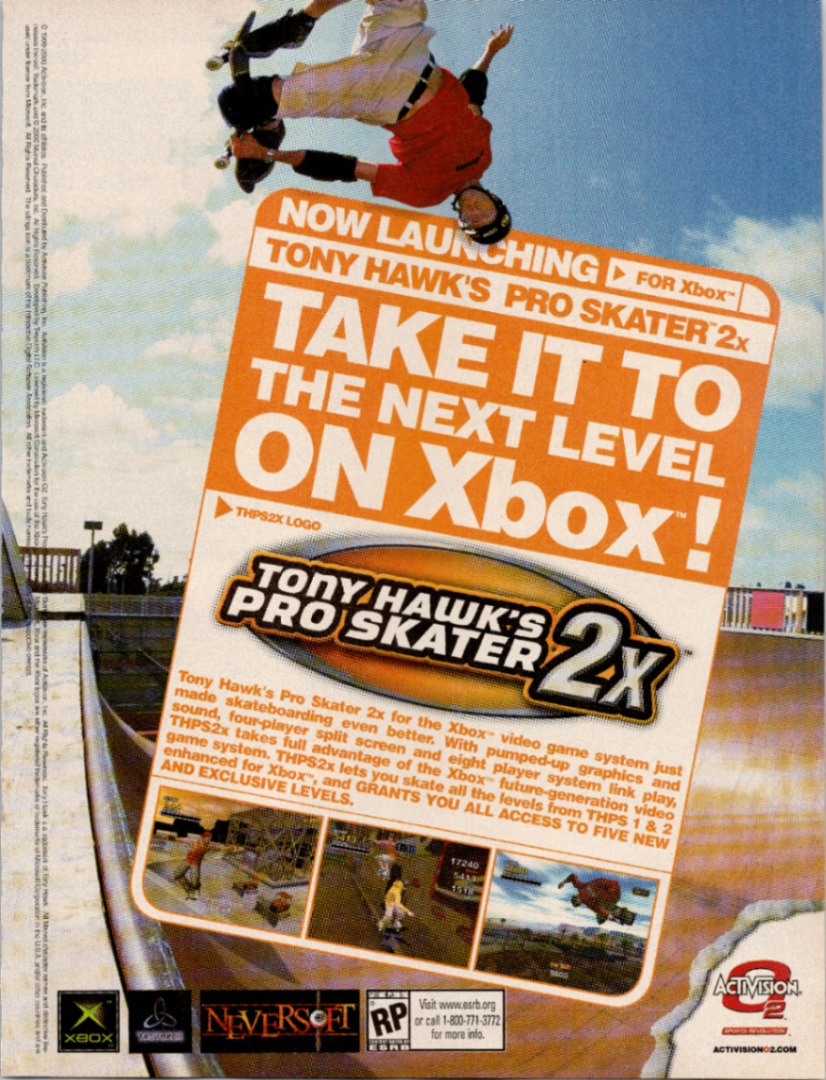 Activision Tony Hawk's Pro Skater 2x Xbox Vintage Magazine Ad 2002