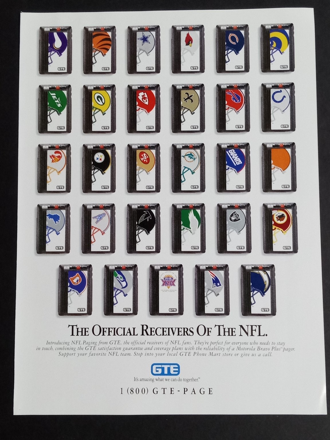 GTE Magazine Ad Motorola Bravo Plus Pager NFL Series 1995