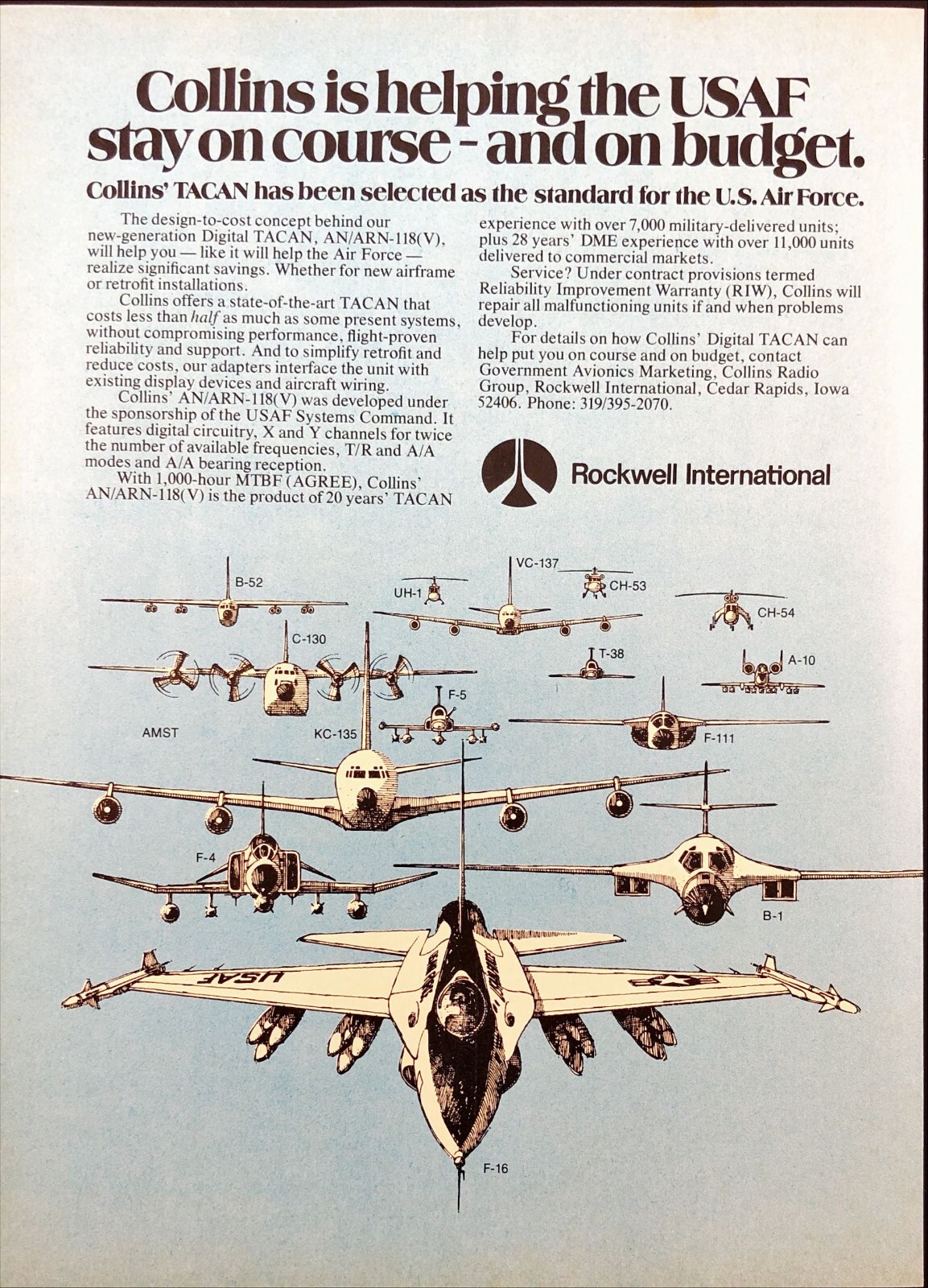 1976 Rockwell Collins TACAN F-16 B-1 Military Jet Aircraft Vintage Print Ad