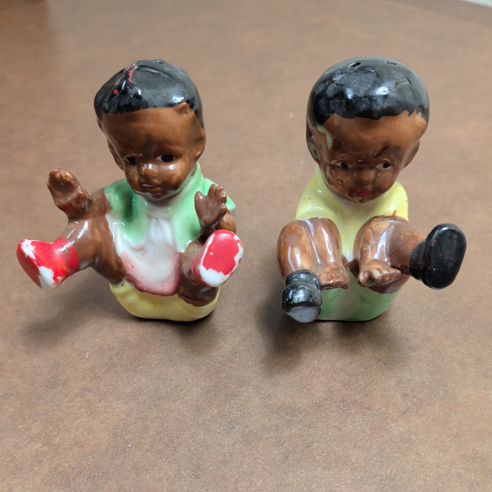 VTG Collectable Folk Art Boys Playing Salt & Pepper Shakers