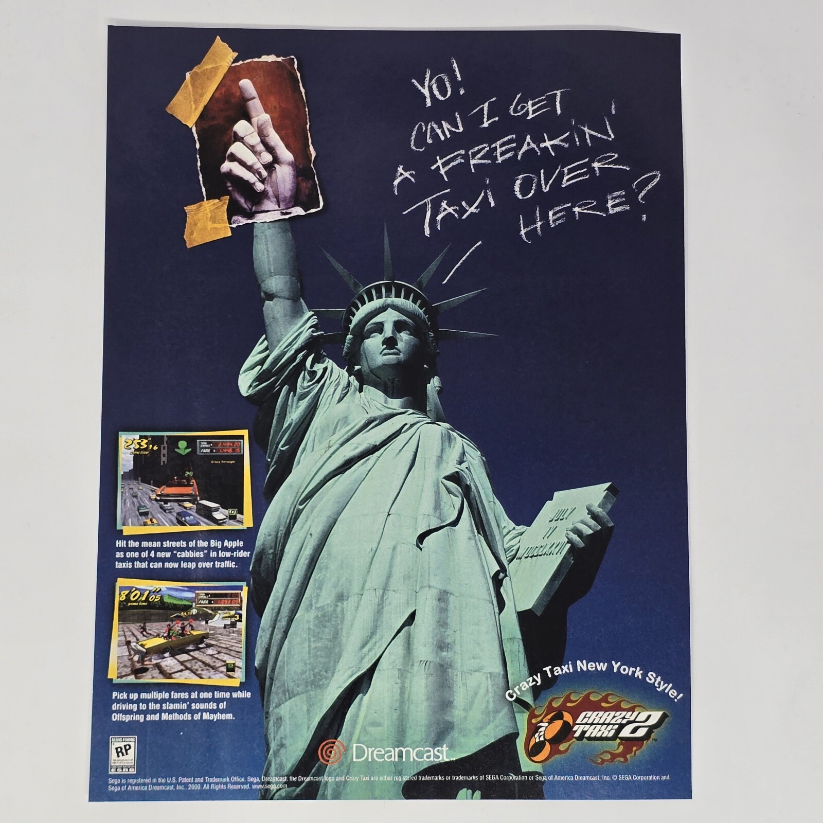 Crazy Taxi 2 Sega Dreamcast Statue Of Liberty Print Ad/Poster Official Promo Art