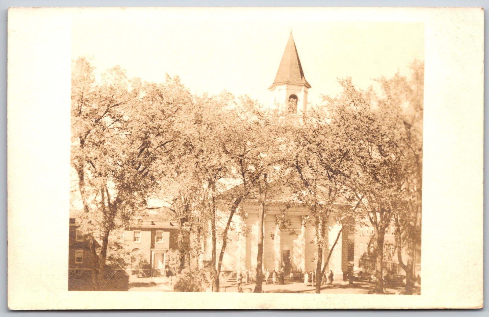 Vintage Postcard Church with Steeple and Columns Sepia Photo Divided Back