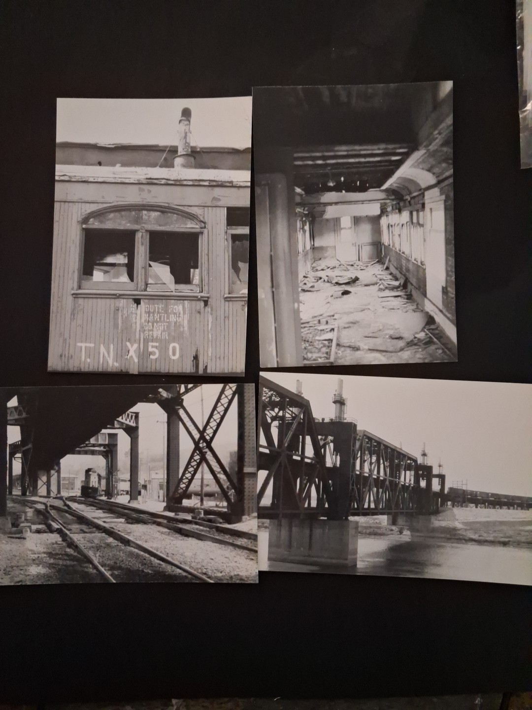 Vtg B&W Train Railroad Photo Lot (4) — Bridge, TNX50, Inside a Car, Railways