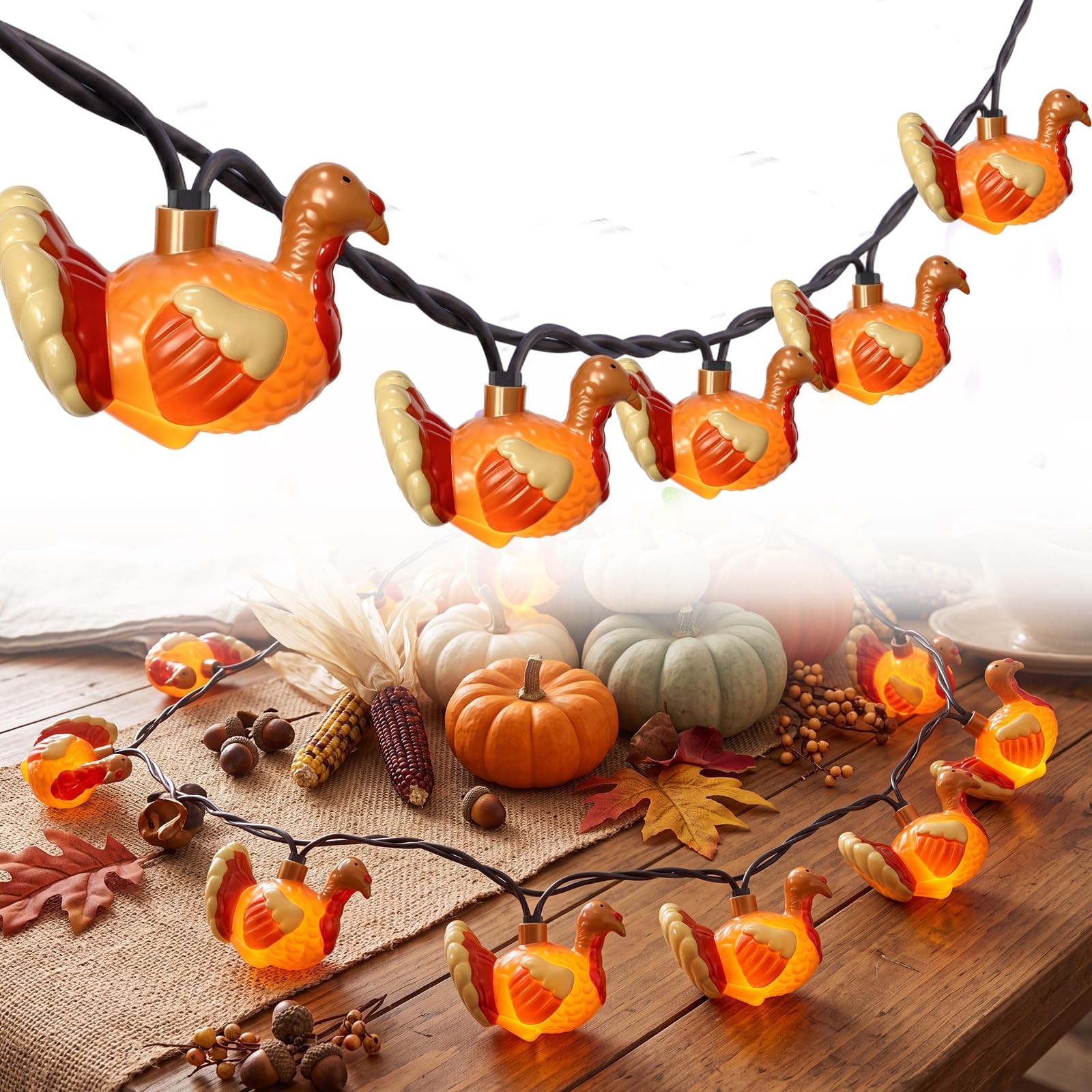 GOOTHY 8.5FT 10 LED Outdoor Thanksgiving Turkey String Lights Plug In