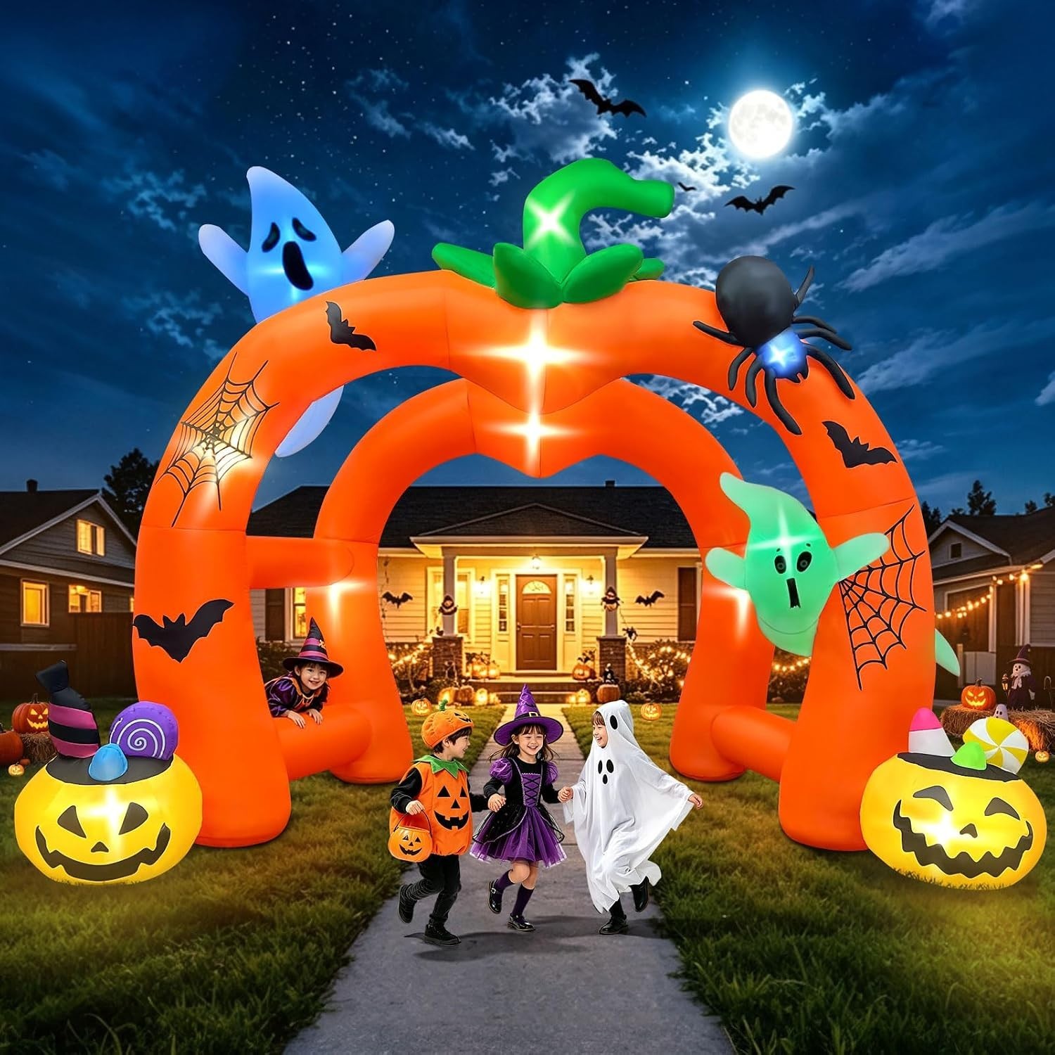 12FT Halloween Inflatable Archway,Giant Pumpkin Colorful Tunnel...