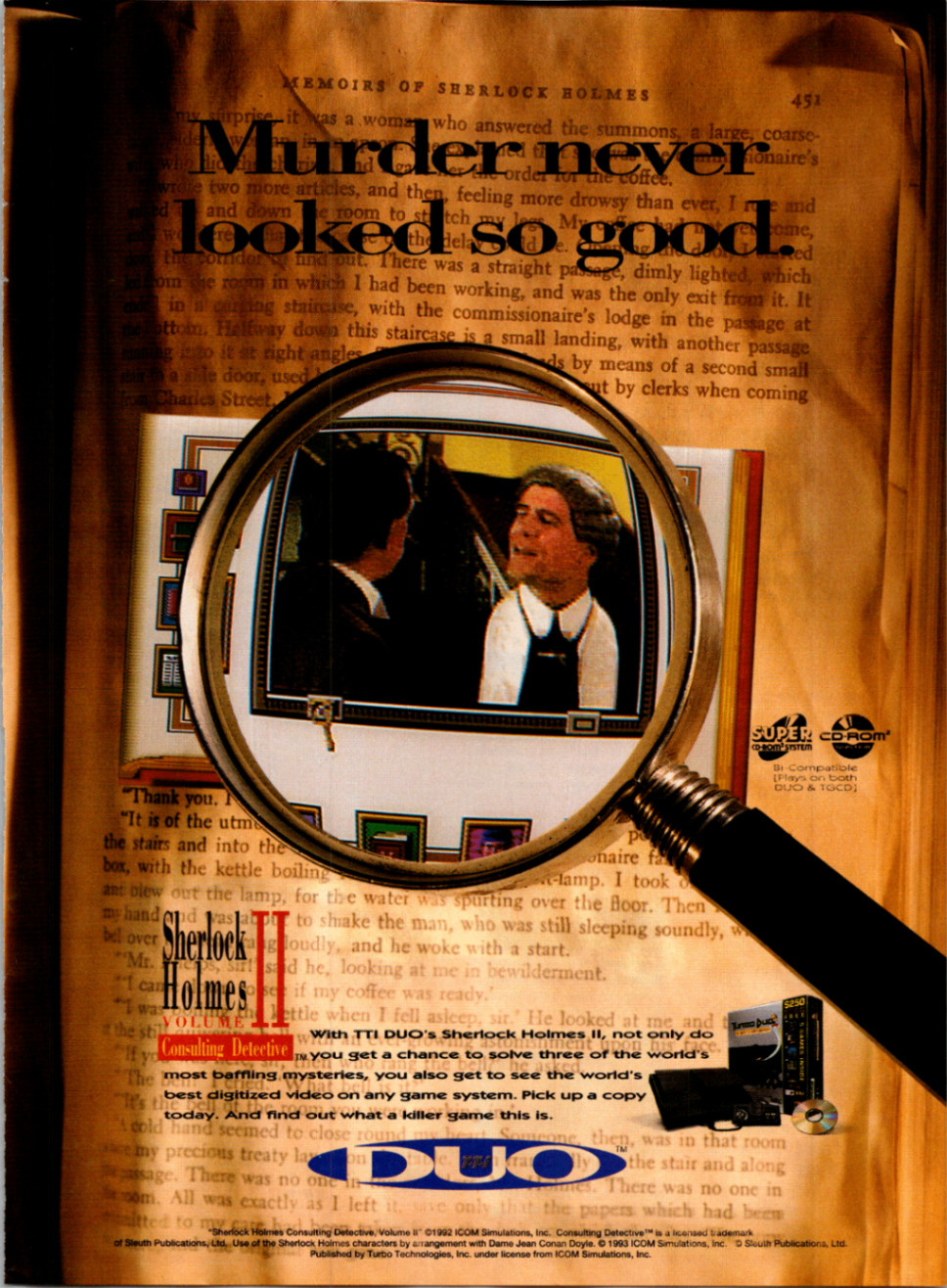 Sherlock Holmes II TTI DUO Super CD-ROM Vintage Game Ad 1993 Brown