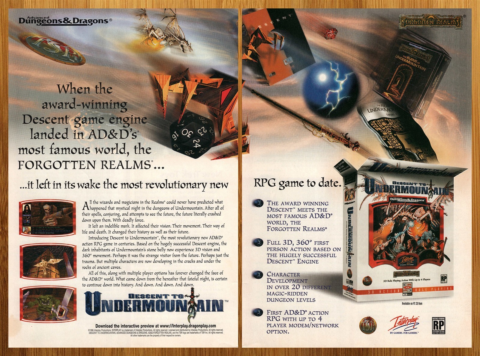 1996 Descent to Undermountain PC Print Ad/Poster AD&D Forgotten Realms Game Art