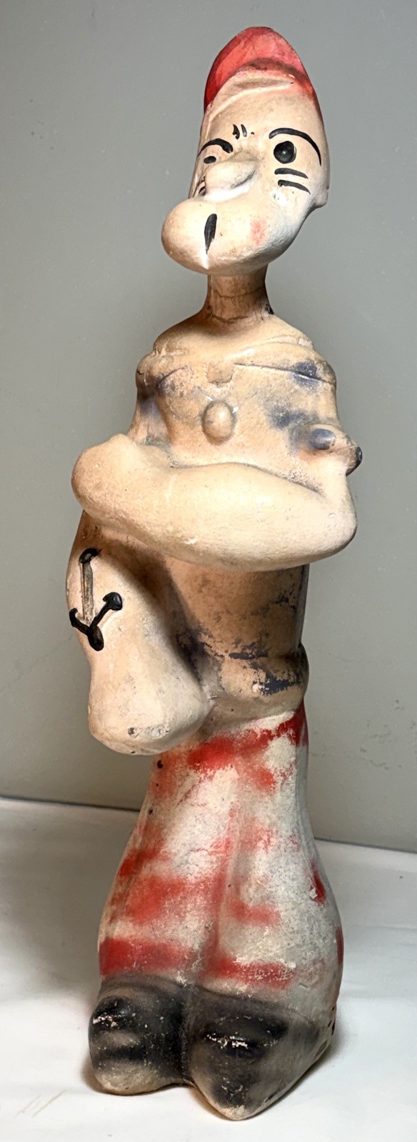 Antique 1930's Popeye Statue Chalkware Plaster Circus Carnival Figurine 16.5