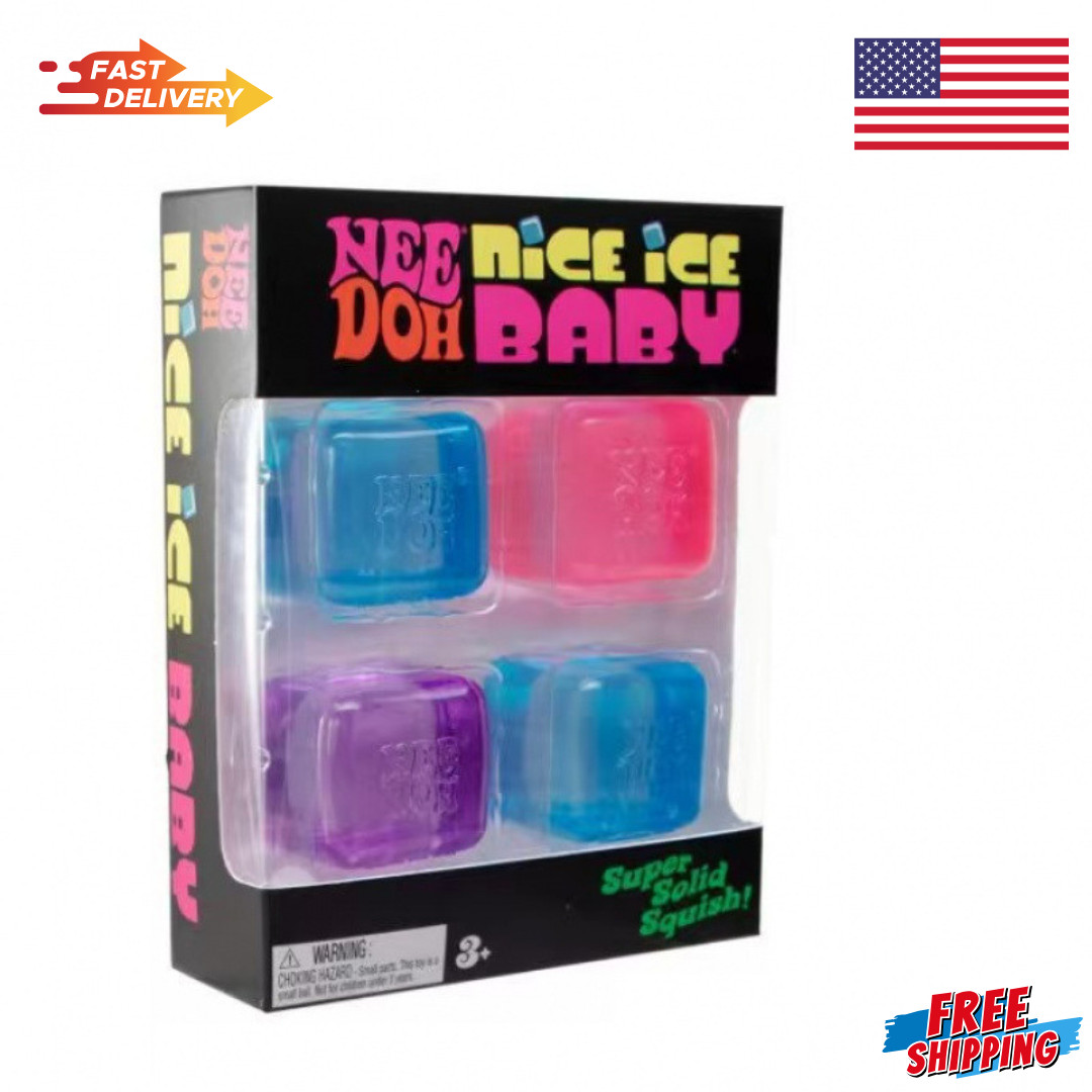 NeeDoh Nice Ice Baby 4-Pack Mini Cubes Authentic Squishy Fidget Stress Toy