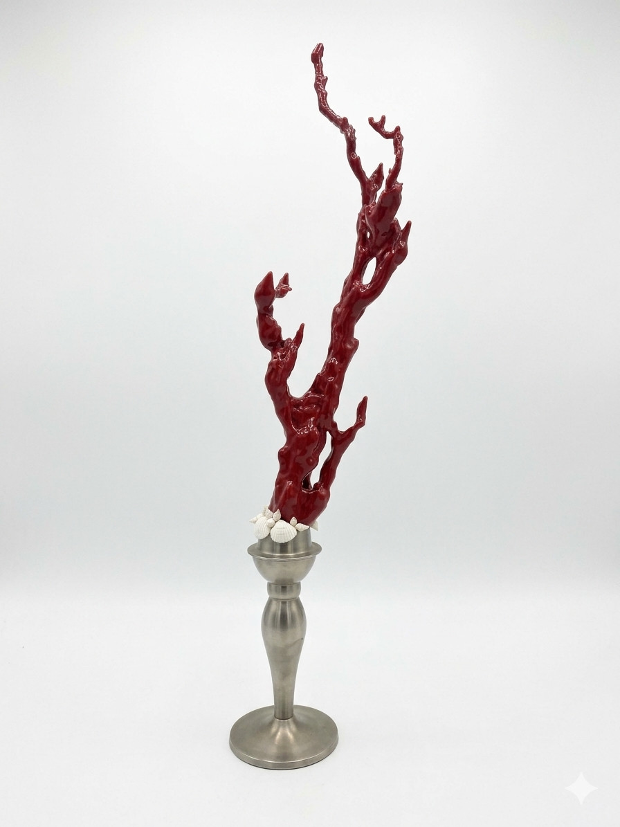 Baroque Style Curiosity Cabinet Custom Faux Red Coral Specimen on the Metal Base