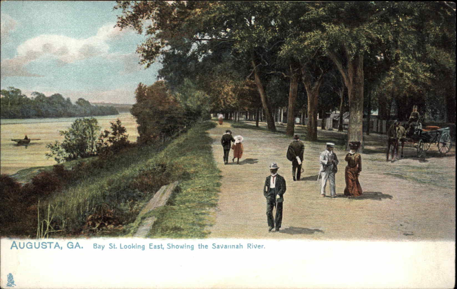 Augusta Georgia GA Bay Street Scene Tuck c1900s-20s Postcard