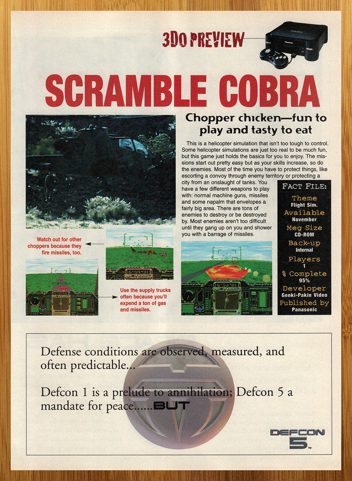 1995 Scramble Cobra 3DO PREVIEW Print Ad/Poster Retro Vintage Video Game Art 90s