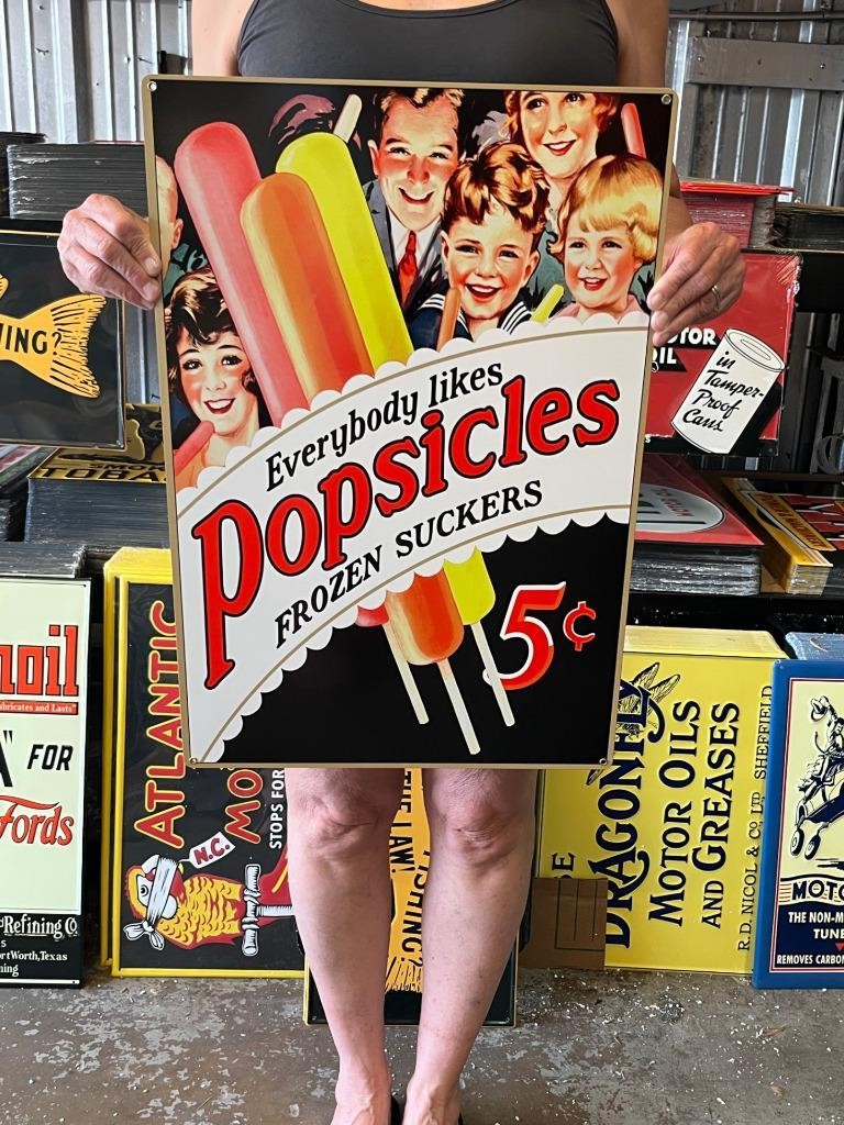 Vintage Style Metal Sign Everybody Likes Popsicles 16x24