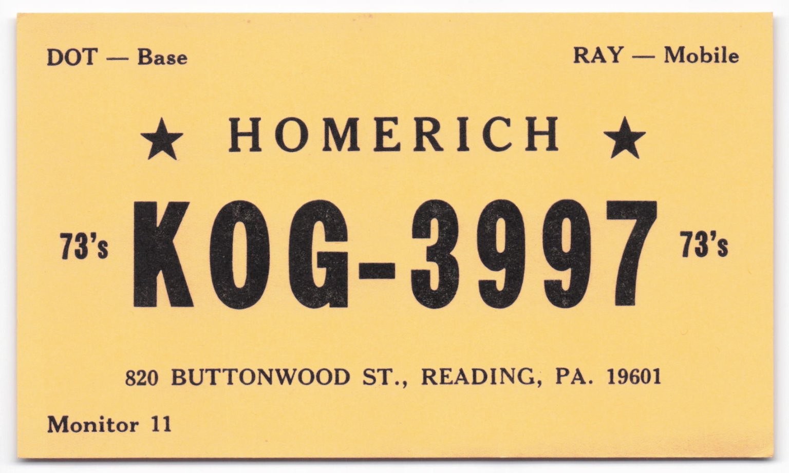 Vintage QSL Postcard KOG-3997 Homerich Reading PA Mohnton