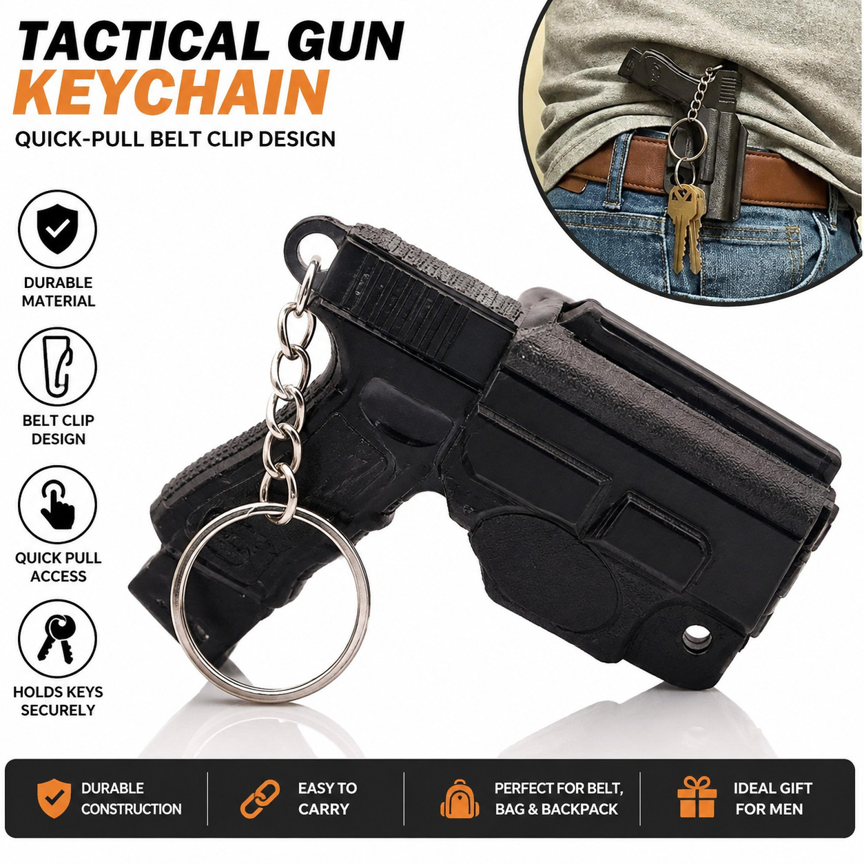 Gun Keychain With Holster Tactical Belt Clip Key Holder Mini Pistol Key Ring