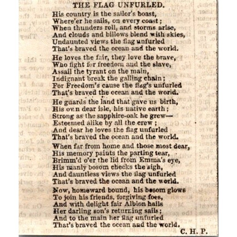 The Flag That's Braved The Ocean Freedom Poem CHP 1844 London Clipping SAI3-M5