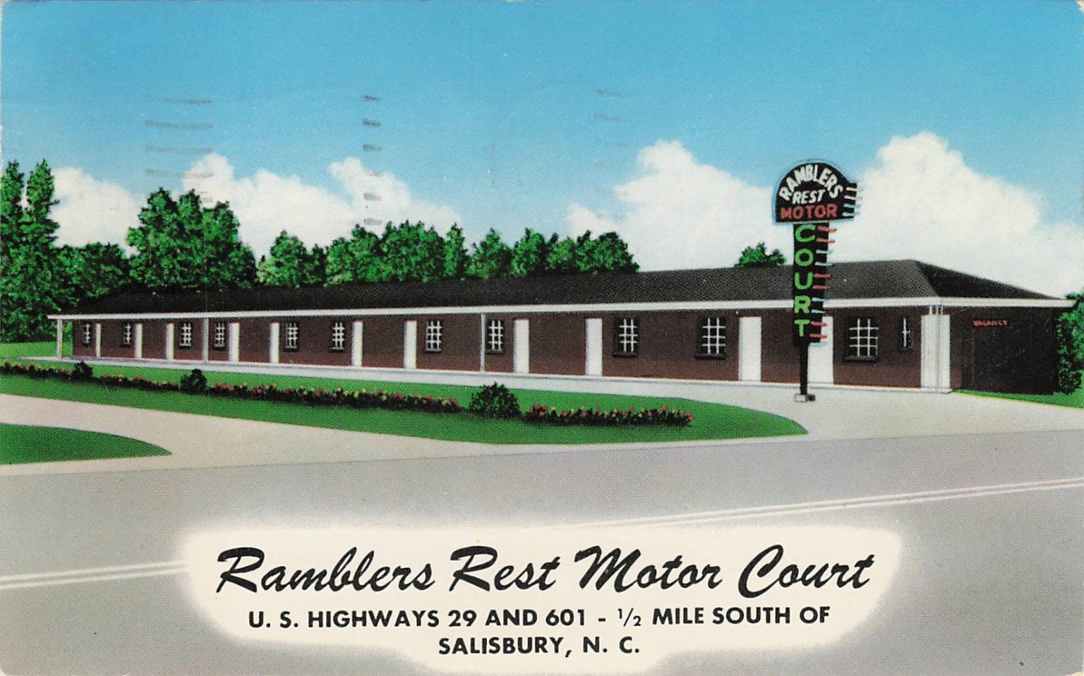 Ramblers Rest Motor Court Salisbury NC Vintage Chrome Postcard 1968 Posted