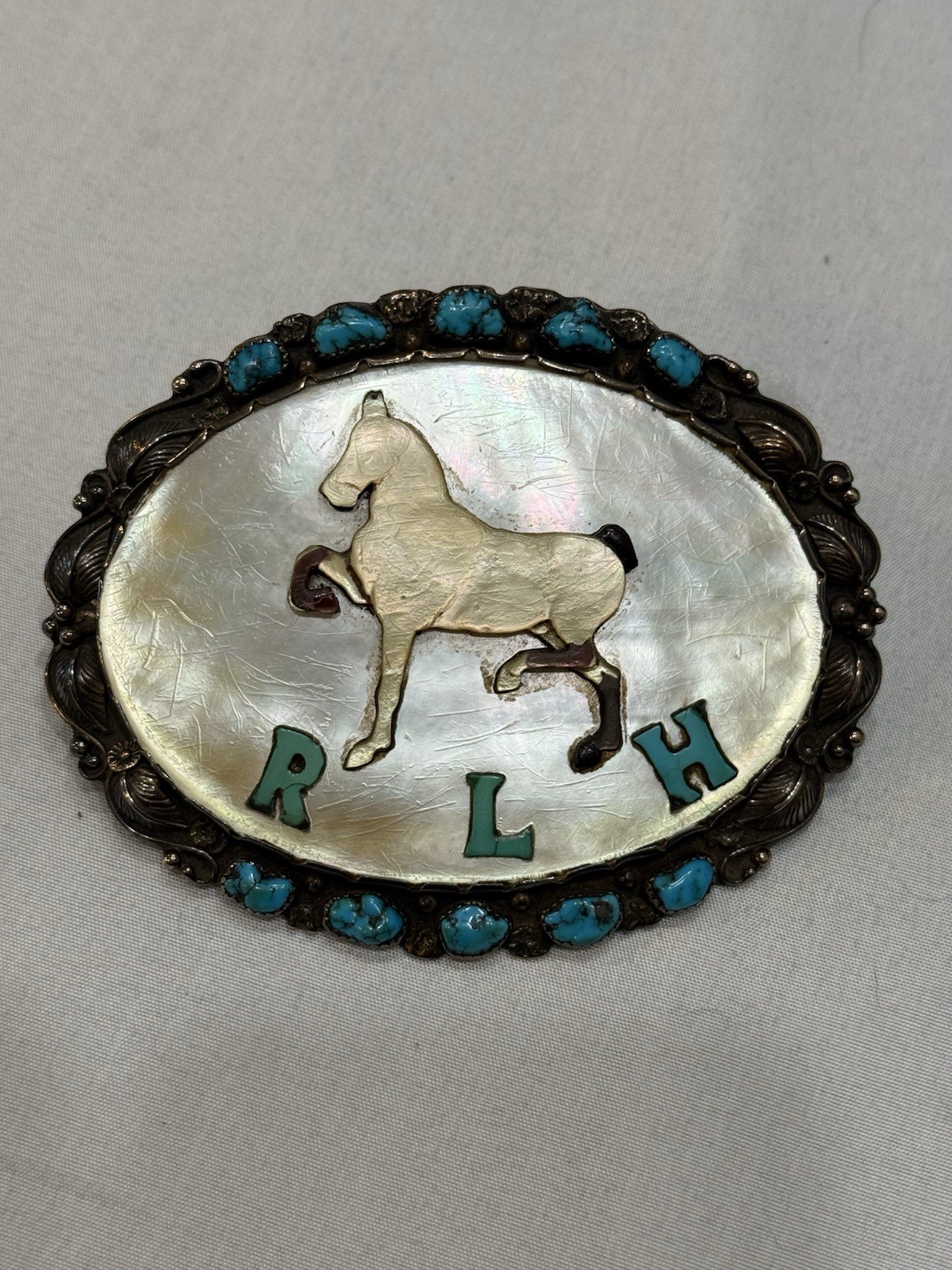 Vintage Navajo Tim Bedah & Bessie Manning 14K & 925 Turquoise Custom Buckle 139g