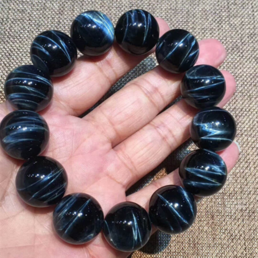 Genuine Natural Hawk Eye Gemstone Round Beads Bracelet AAAA 18mmAAAAA