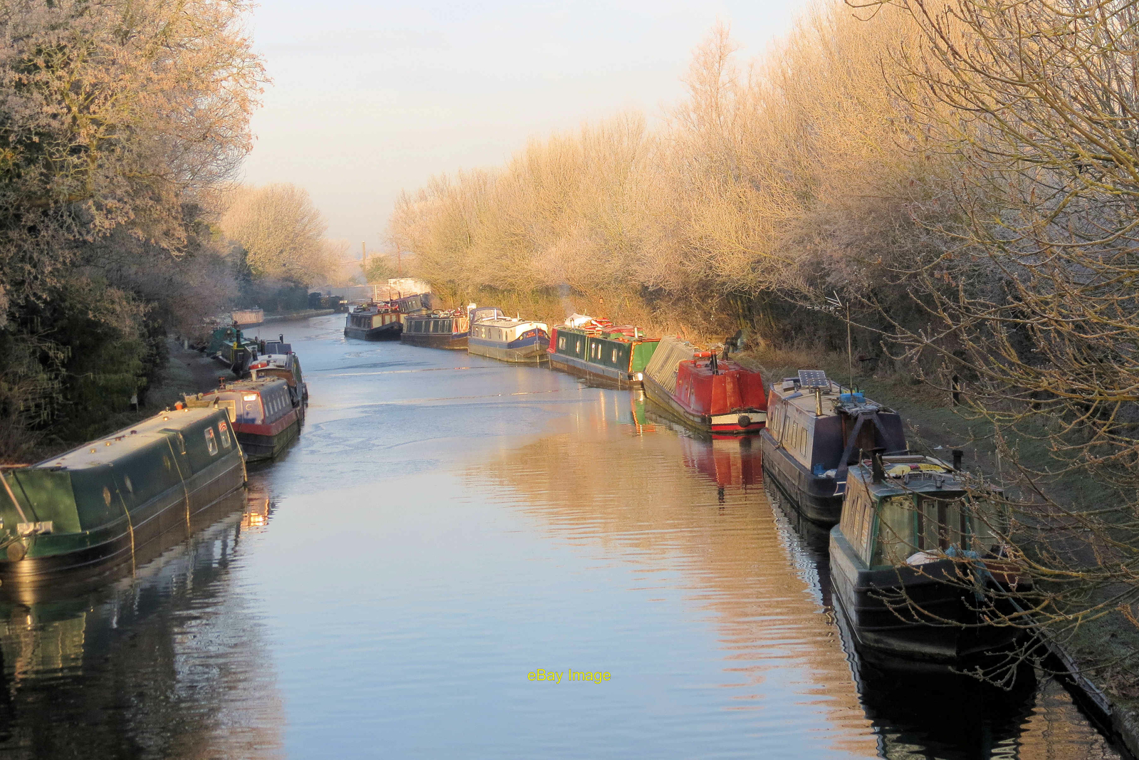 Photo 6x4 Residential narrowboats on a freezing canal at Marsworth Gubble c2012