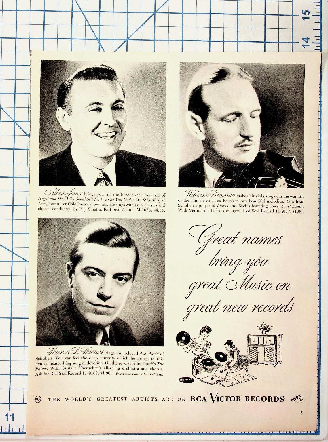 Vintage RCA Victor Records Ad Allan Jones William Primrose Thomas L Thomas Music
