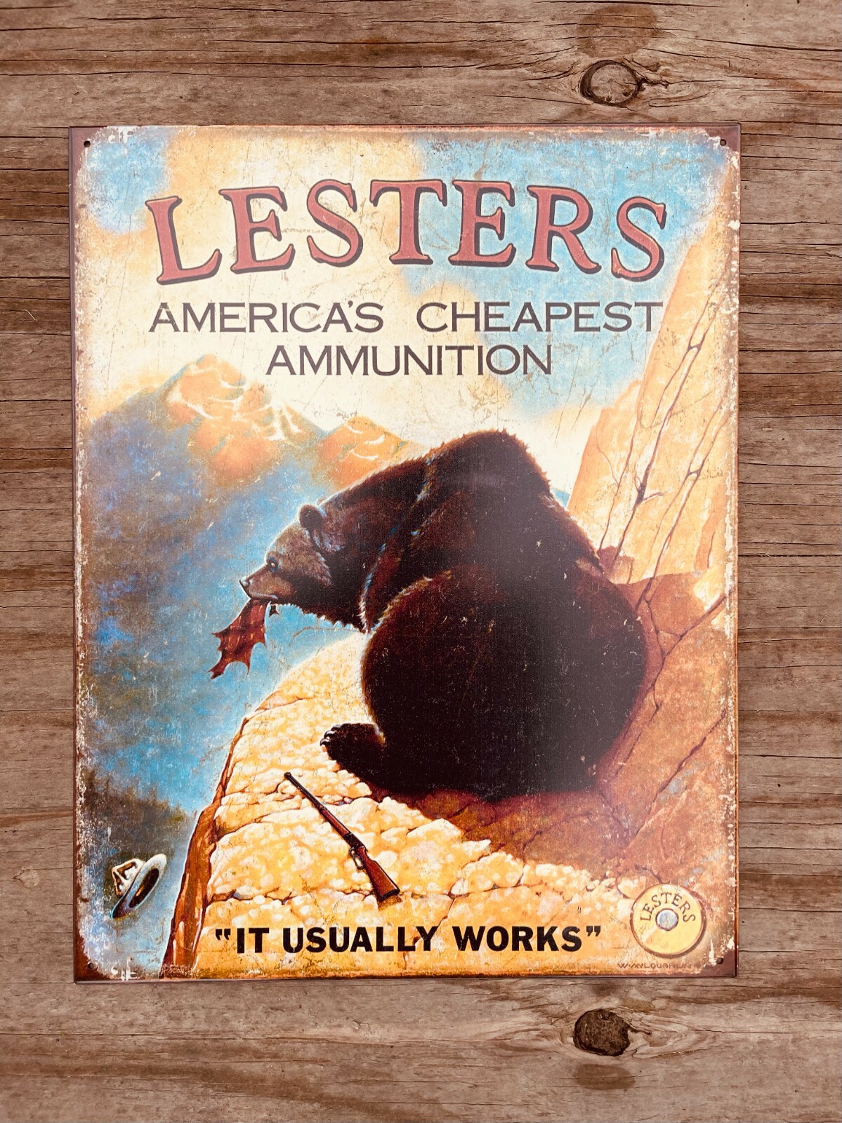  Lester\'s Ammo America\'s Cheapest Ammo HOME / GARAGE TIN SIGN Vintage 12.5x16\