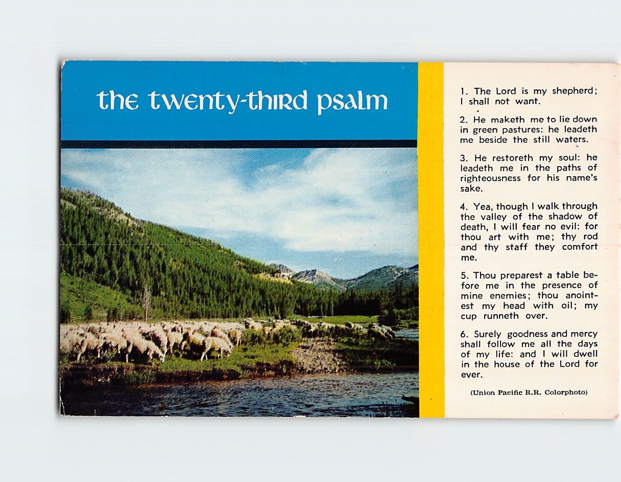 Postcard Herd of Animals and Nature Scenery with 23rd Psalm Text Print