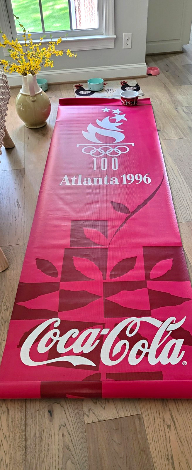 Vintage Coca-Cola 1996 Atlanta Olympics Advertising Sign Banner Red White Theme