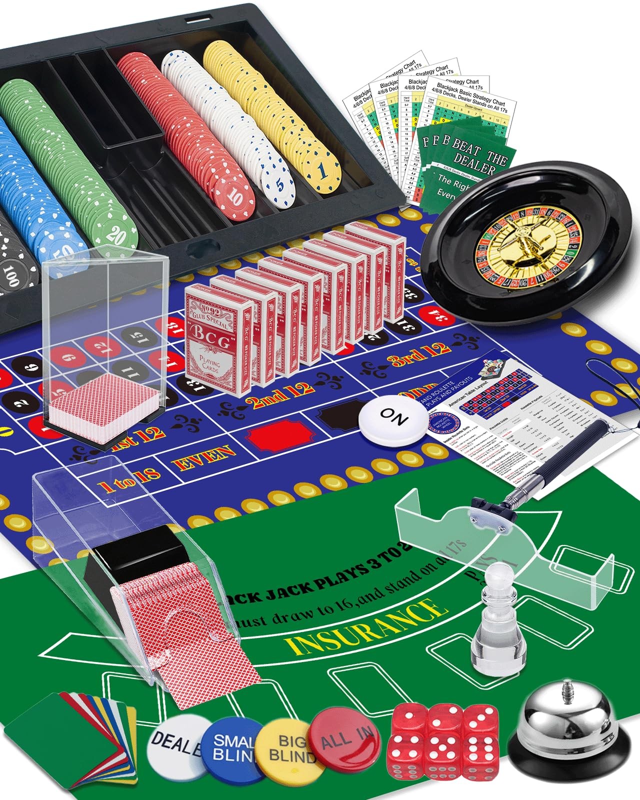 5 in 1 Super Casino Game Set: Blackjack/Roulette/Craps/Texas Hold'em/Poker Ki...