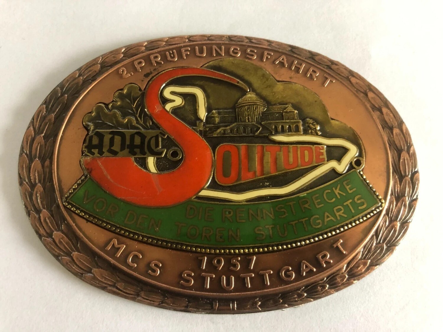Vintage 1957 ADAC Solitude Stuttgart MCS Car Grille Badge