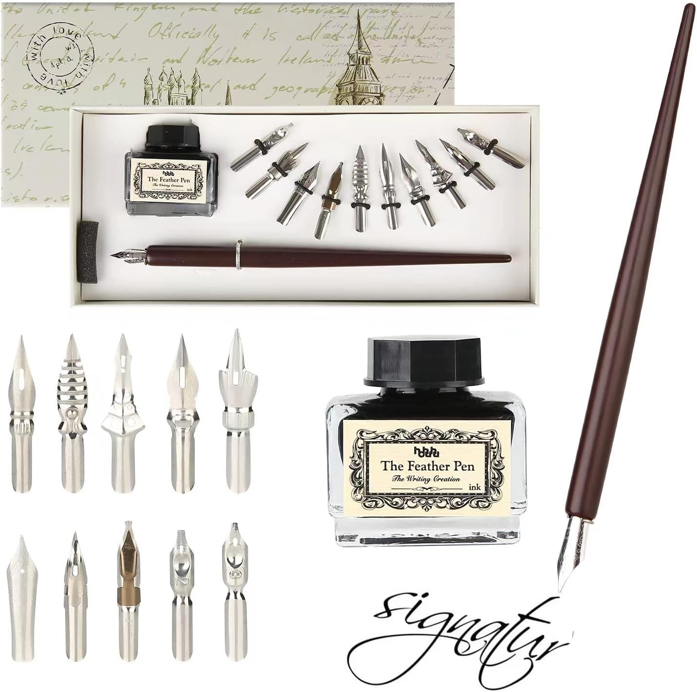 Calligraphy Set for Beginners Quill Pen and Ink Set Fancy Pens with Black Ink an