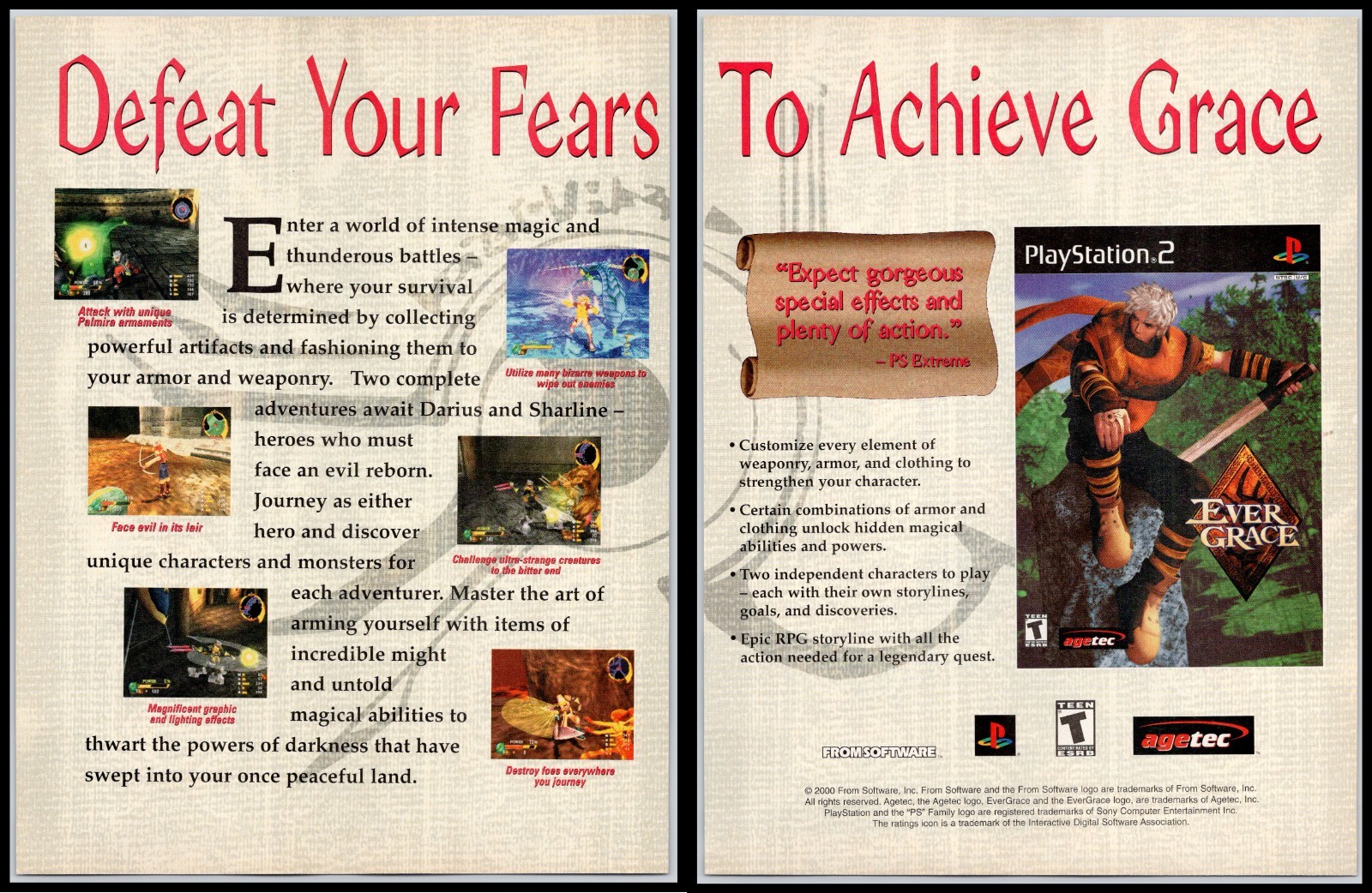 Ever Grace Playstation 2 PS2 From Software Agetec RPG 2000 2Page Advertisement