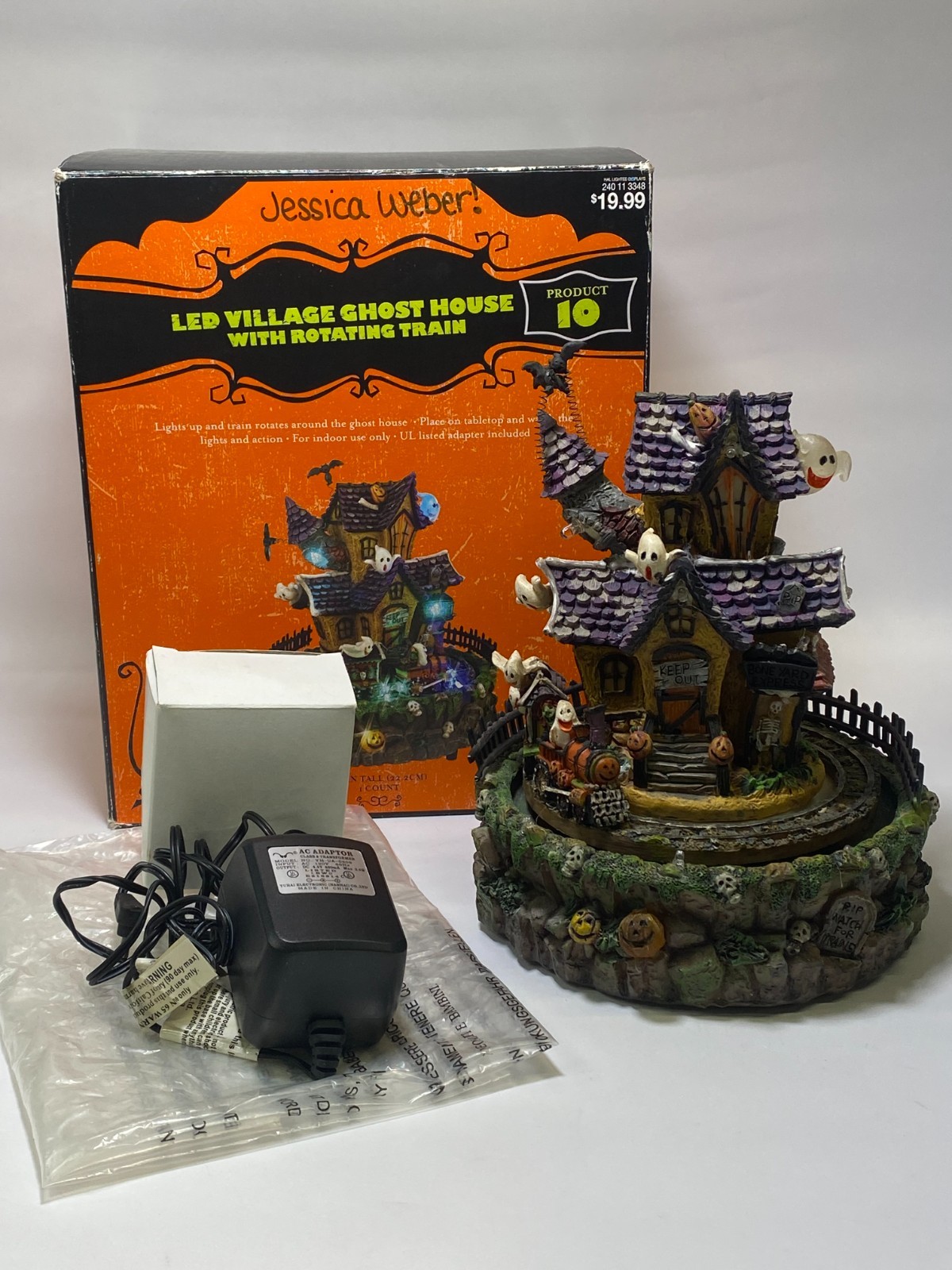 Halloween LED Village Ghost House With Rotating Train Table Top Tested Works 