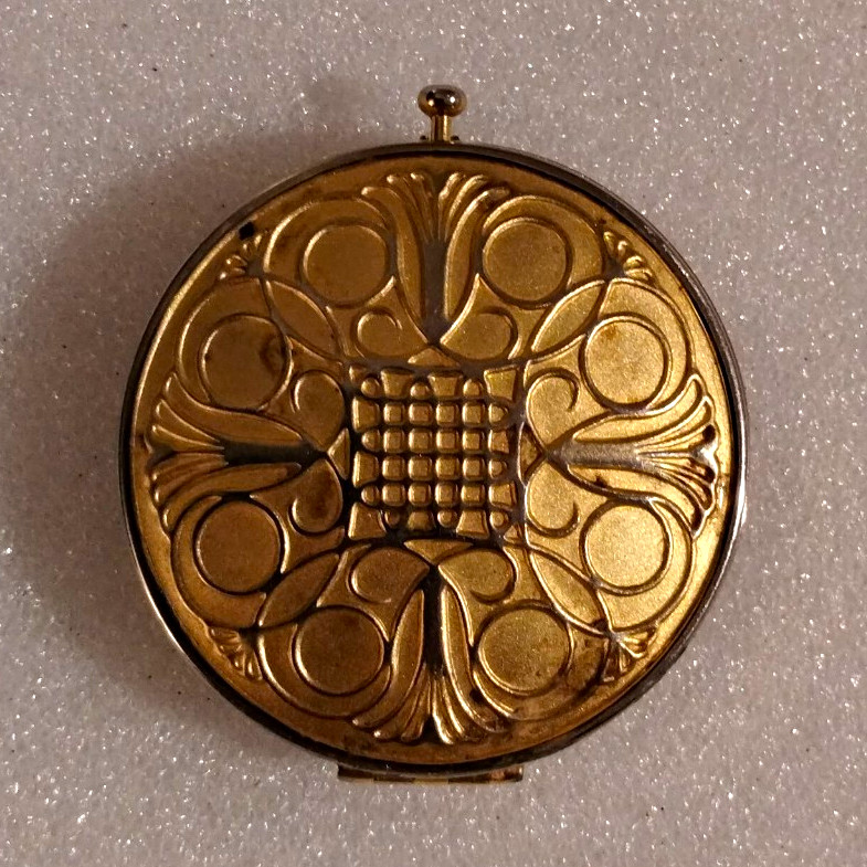 Estee Lauder Gold Tone Round Floral Engraved Powder Cosmetic Compact Mirror