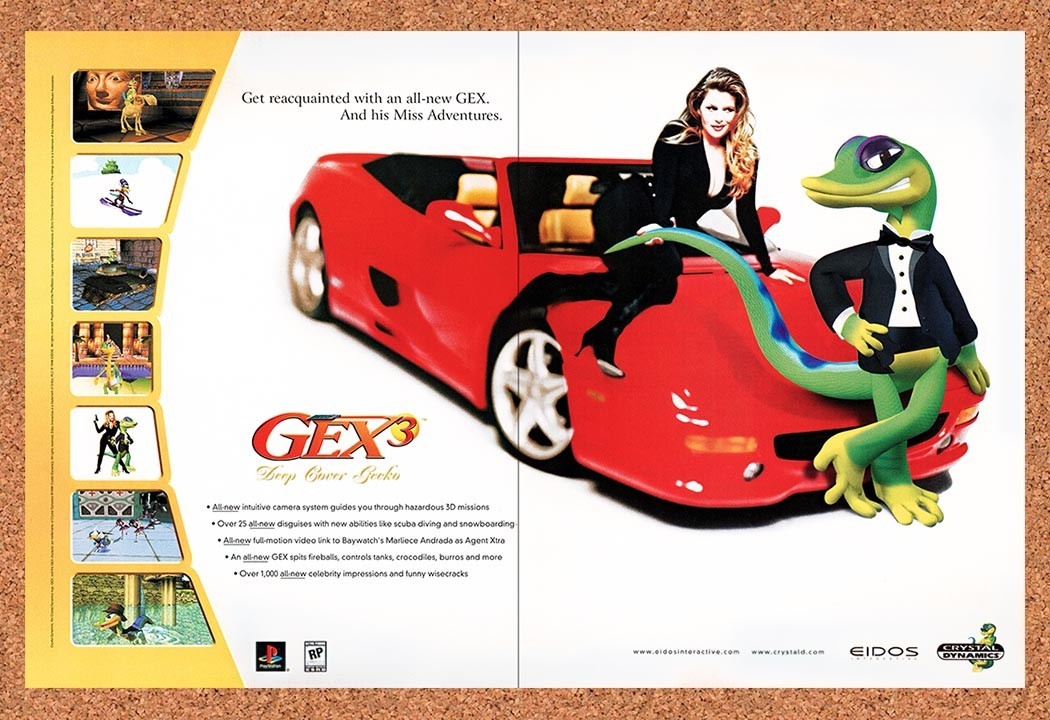 1999 Gex 3 Deep Cover Gecko PS1 Original Advertisement / Retro Promo v3
