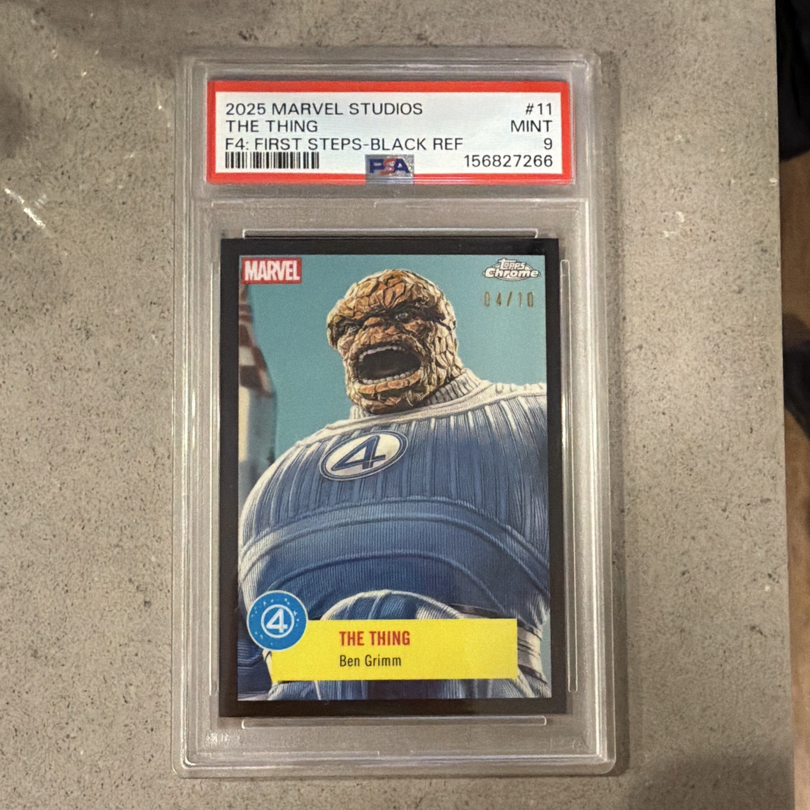 Topps 2025 Fantastic 4 First Steps The Thing #11 Black Ref 04/10 PSA 9, POP 1