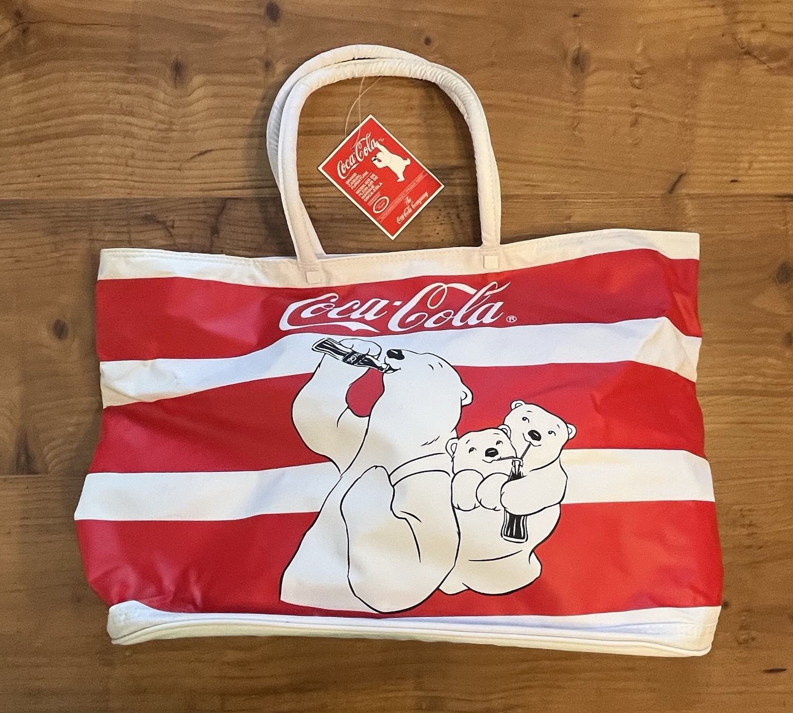 Rare VTG Coca Cola Tote Bag Zipper Top Momma Polar Bear & Baby Bears Cubs Tags