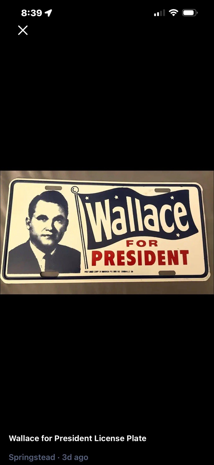 Make an offerVintage Wallace for President campaign license plate.