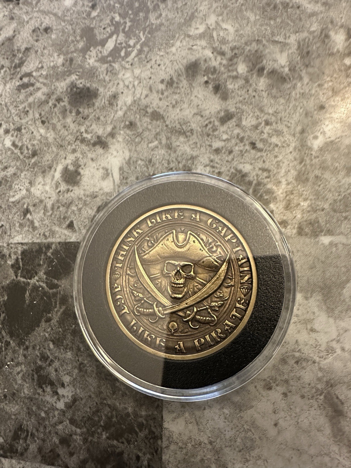 Pirate Coin – “Think Like a Captain, Act Like a Pirate” – 50mm Aged Bronze