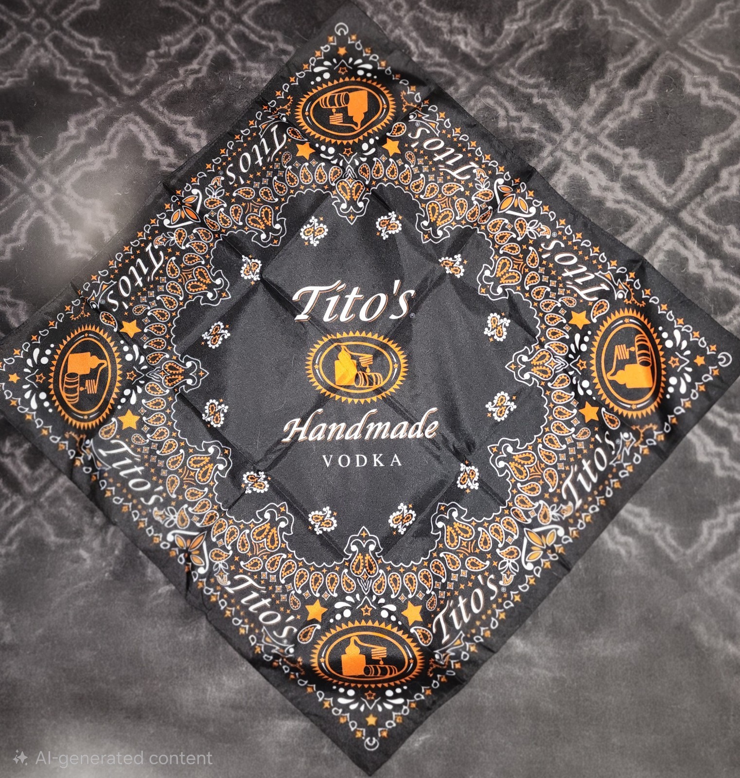Tito's Handmade Vodka Promo Bandana Black & Orange Limited Edition 22x22”