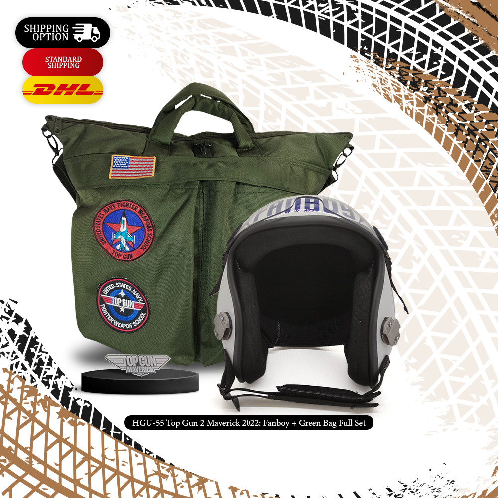 HGU-55 Top Gun Fanboy Flight Fighter  Pilot Helmet Prop + Green Bag Full Set