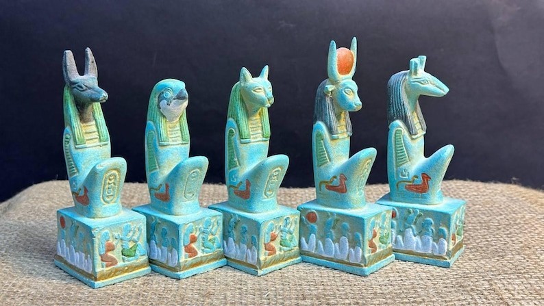 Egyptian Mythology God Statue Collection, Anubis, Bastet, Hathor, Horus, Set
