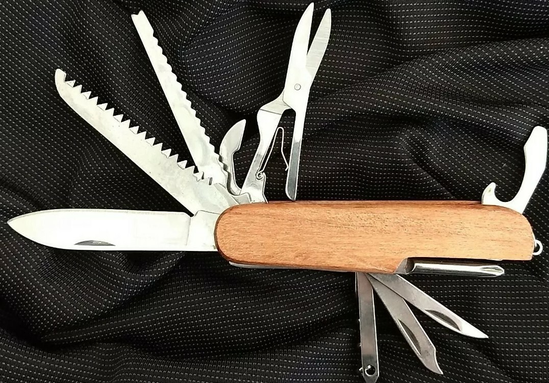 Rite-Edge Real Wood Swiss Scout Camping Pocket Knife Multi Tool-Same Day Ship