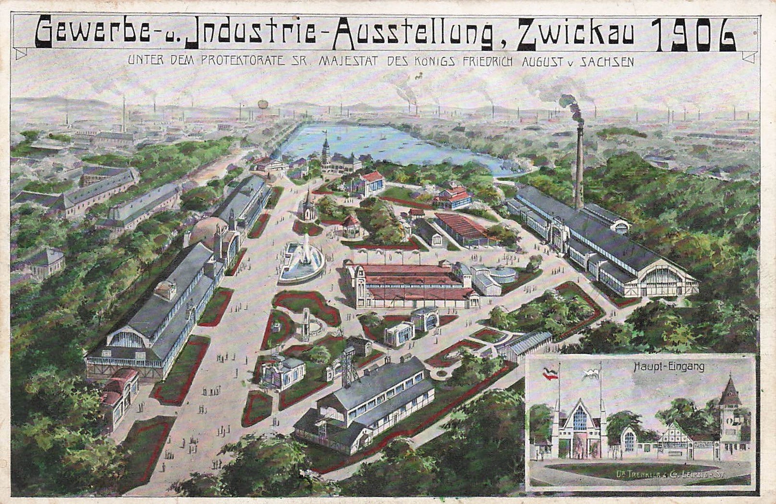 Postcard Zwickau (08056), commercial and industrial exhibition, site plan, lithograph