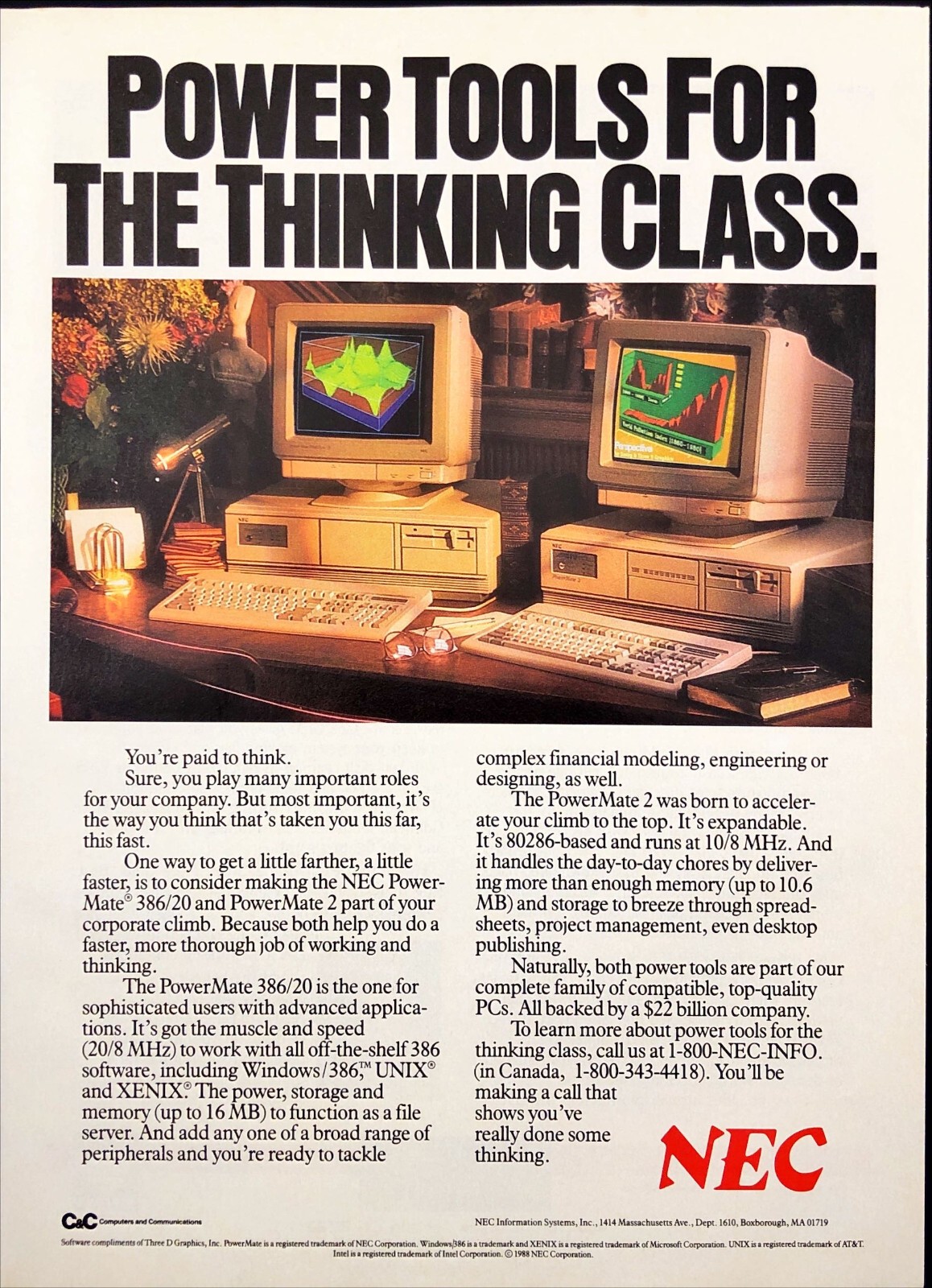 NEC Magazine Ad PowerMate 386/20 and PowerMate 2 PC Magazine 1989